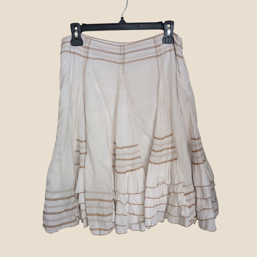 Dance in Paris White Cotton Tiered Ruffle Boho Fairy Skirt Medium